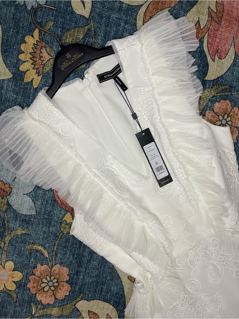BCBG White Ruffle & Lace Mini Dress - Picture 4 of 6